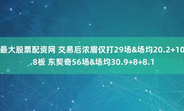 最大股票配资网 交易后浓眉仅打29场&场均20.2+10.8板 东契奇56场&场均30.9+8+8.1